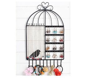 AHDECOR Portagioielli Da Parete Set Di 2, Bianco, In Legno Di Pino E Metallo, Con Asta Per Bracciali E Ganci Per Collane E Orecchini, 38x7,5x7,5 Cm - 6